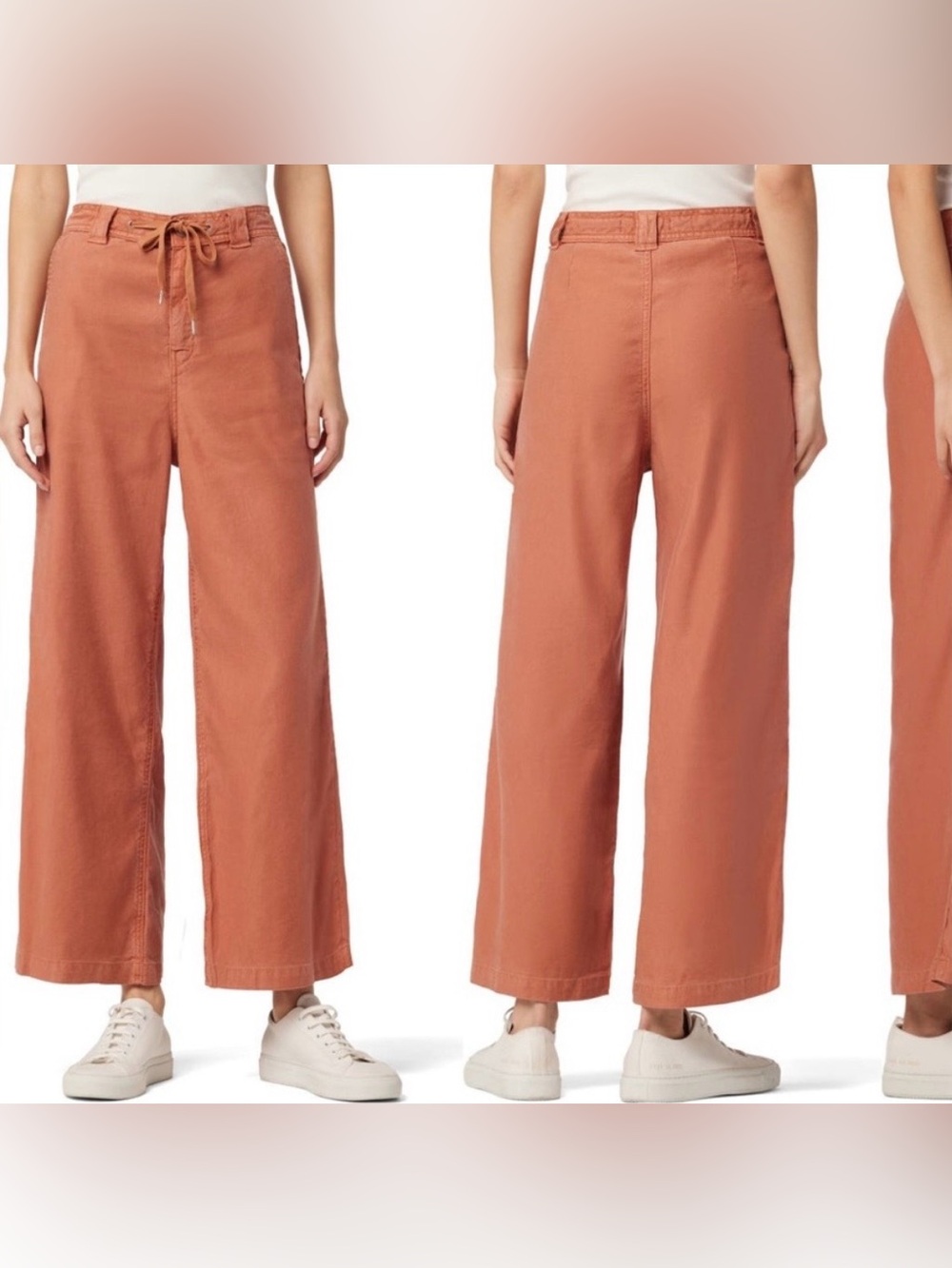 HUDSON Drawstring Linen Wide-Leg Pants Terracotta Rust Sz 30 Boho Chic 70s Girl